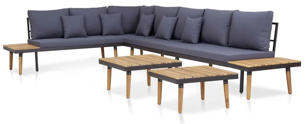 7 lugares conjunto lounge jardim + almofadões acácia castanho