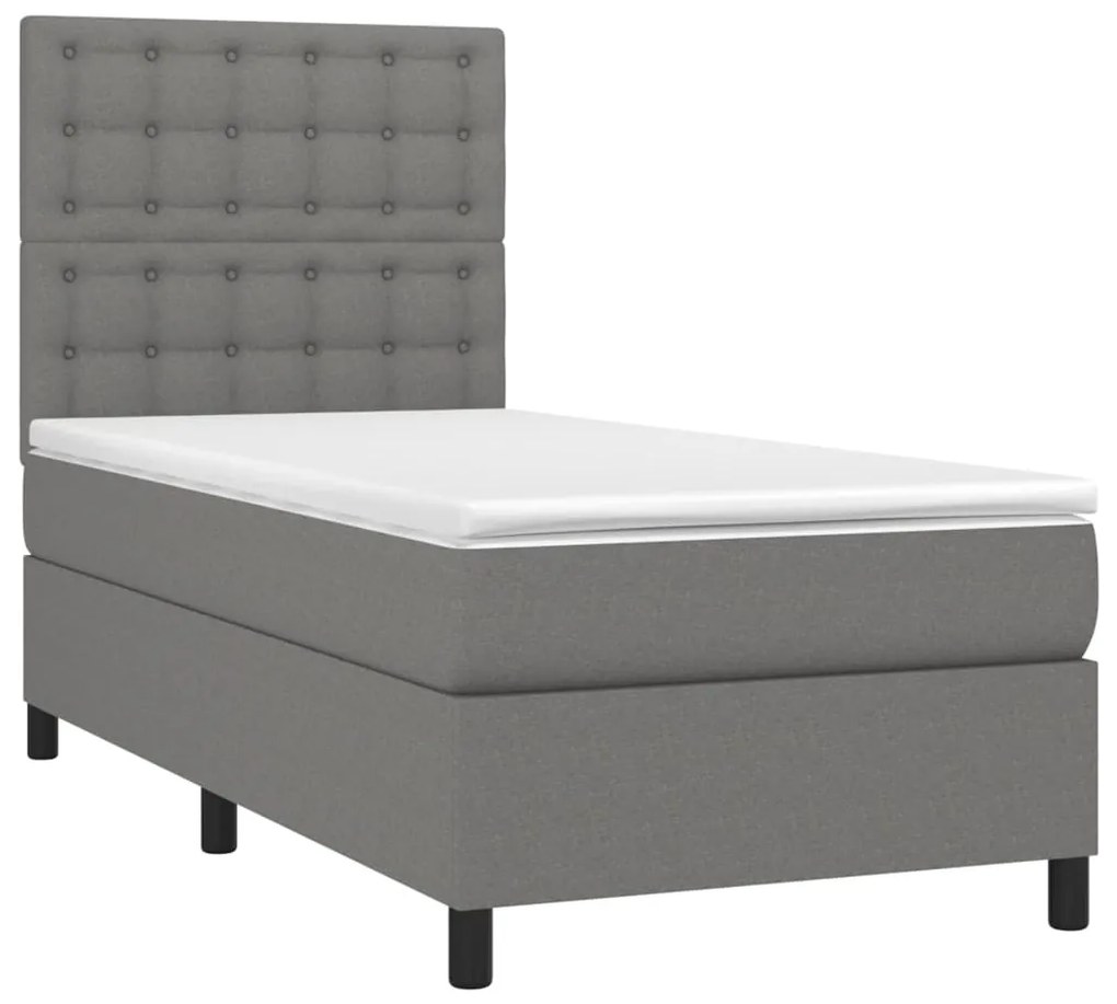 Cama box spring c/ colchão e LED 100x200 cm tecido cinza-escuro