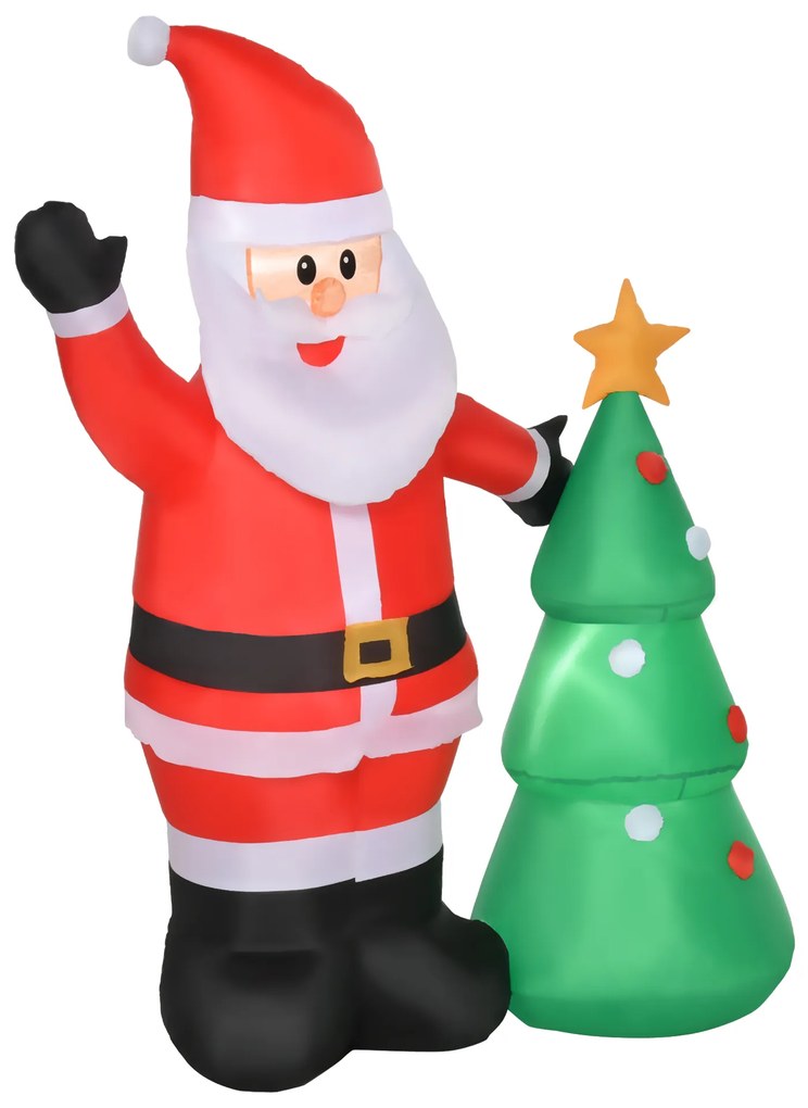 Pai Natal Inflável com Árvore de Natal com 3 Luzes LED e Inflador Elétrico Decoração de Natal para Exteriores Interiores 124x62x150cm Multicor