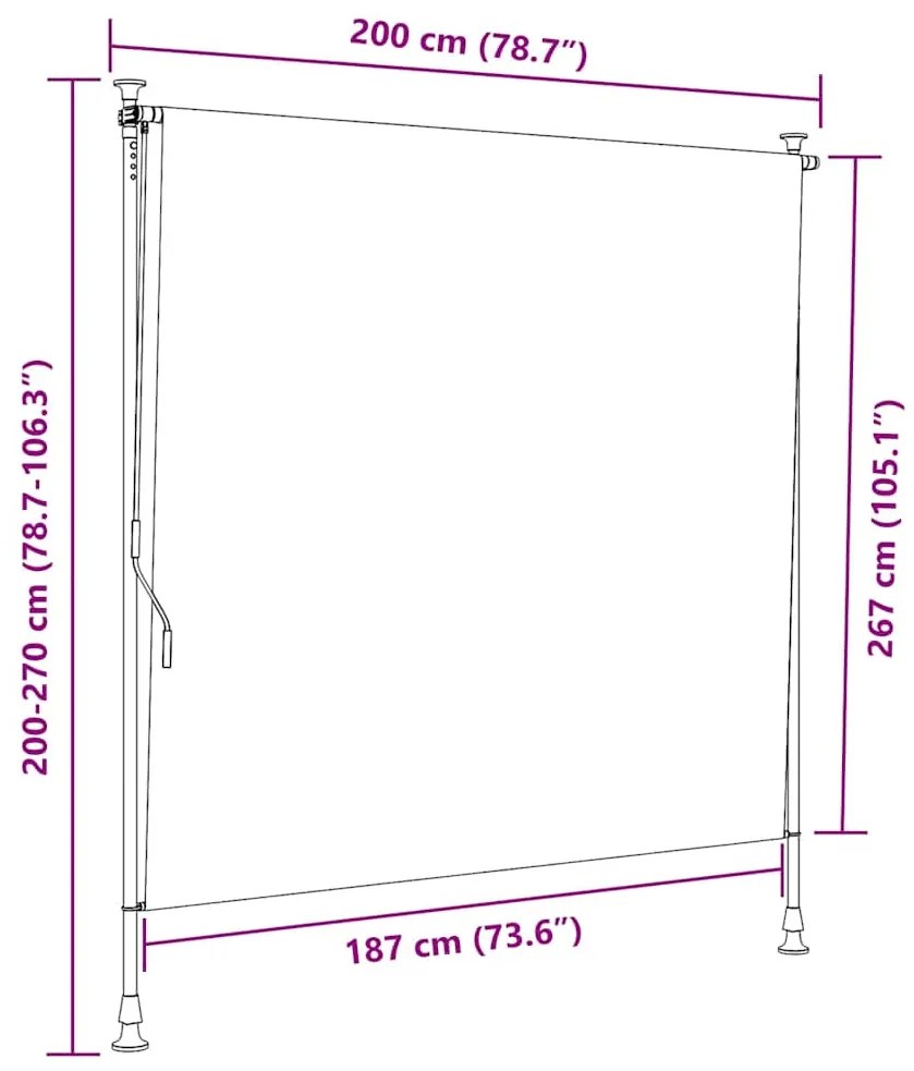 Estore de rolo para exterior 200x270cm tecido/aço azul e branco