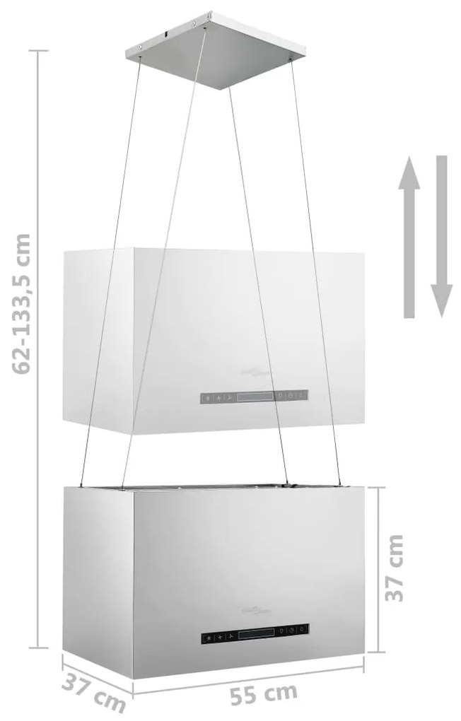 Exaustor de ilha suspenso ecrã tátil LCD 55 cm aço inoxidável