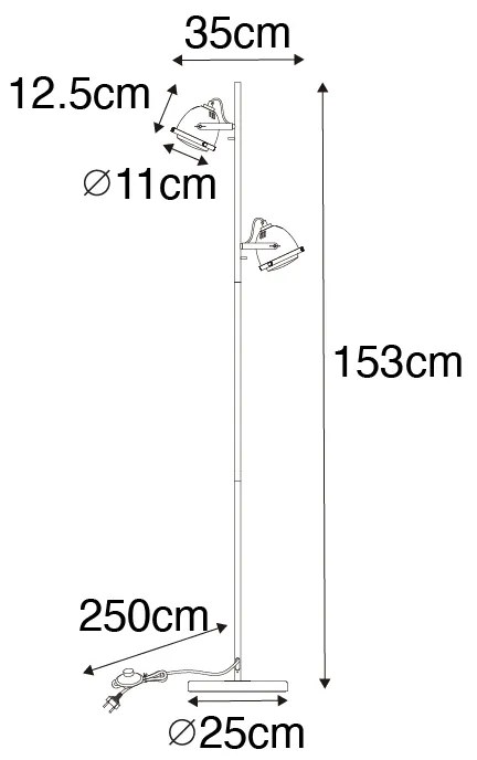 Candeeiro de pé industrial preto 2 luzes - Emado