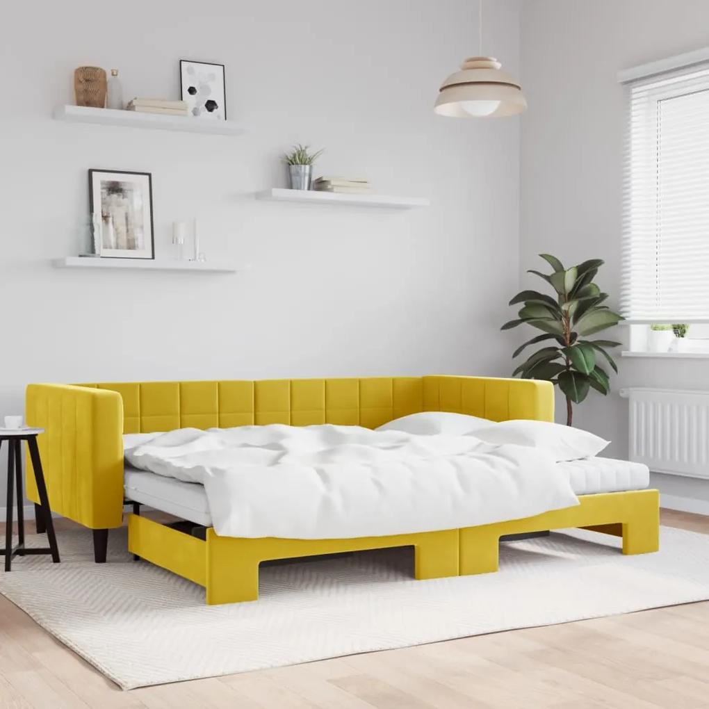 3196720 vidaXL Sofá-cama com gavetão e colchões 90x200 cm veludo amarelo