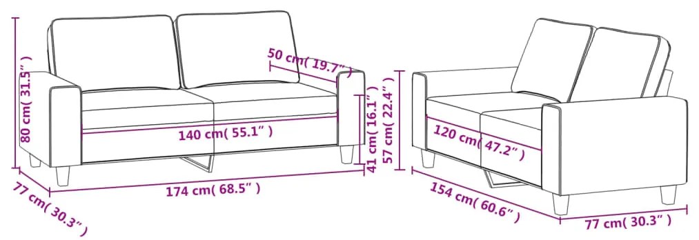 2 pcs conjunto de sofás tecido preto