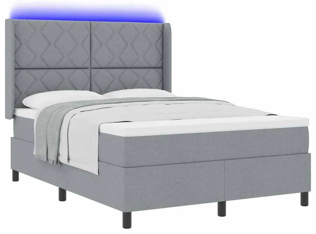 Cama Box com Colchão &amp; LED Cinza Claro 160 x 200 cm
