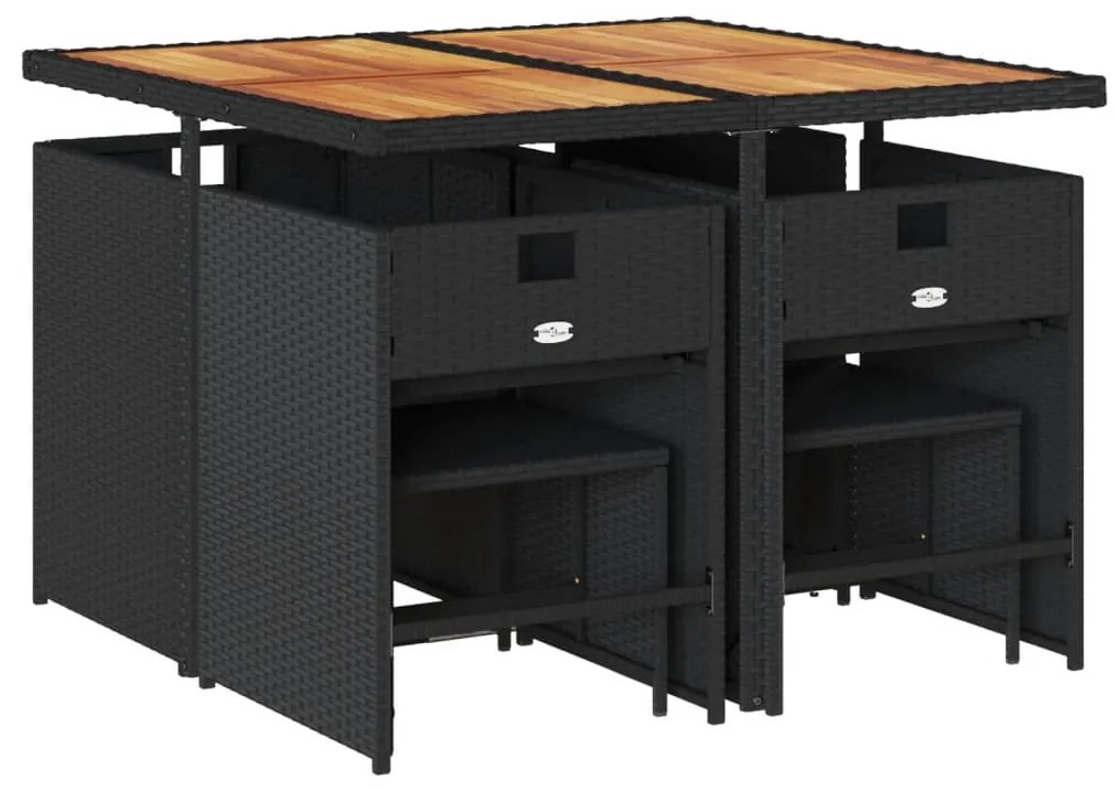 9 pcs conjunto de jantar p/ jardim c/ almofadões vime PE preto