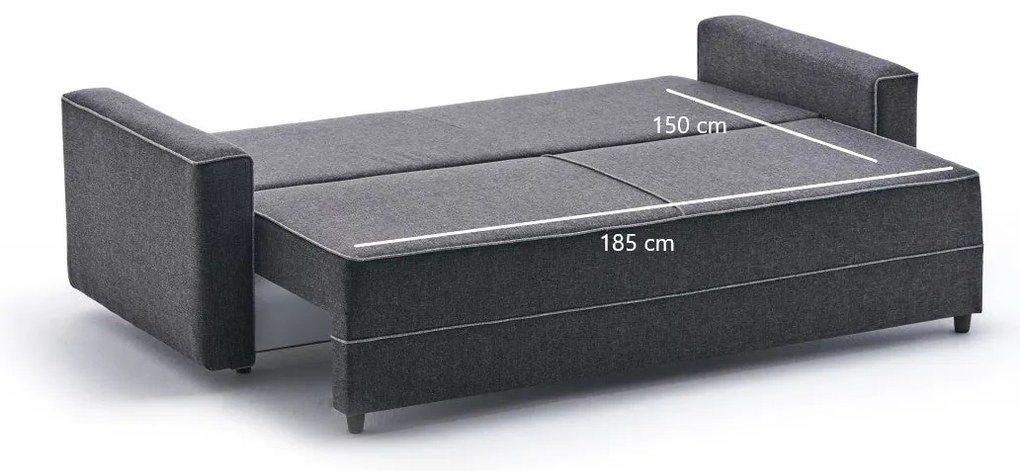 Sofá-cama de 3 lugares Ece – Antracite – 215x88x90 cm