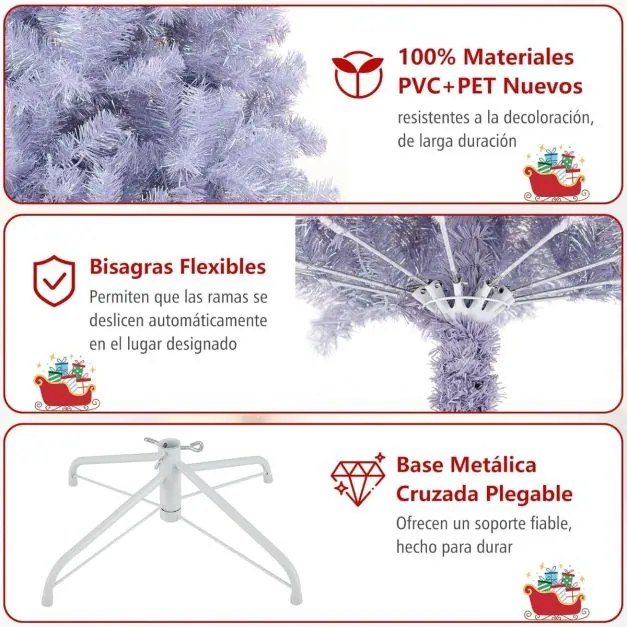 Árvore de Natal pré-iluminada de 225 cm Árvore de Natal artificial com 1300 pontas de ramos 550 luzes LED brancas quentes 8 modos Púrpura