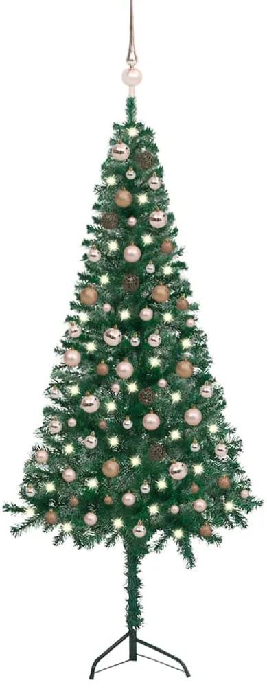 3077954 vidaXL Árvore Natal artif. canto c/ luzes LED/bolas 180 cm PVC verde
