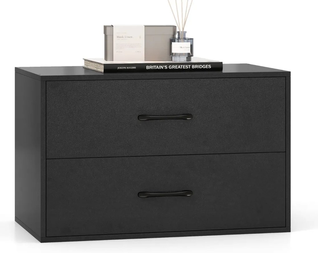 Armario de arrumação empilhável de 2 gavetas sala de estar Escritório de estudo Preto