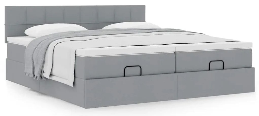 Estrutura de cama otomana com colchões tecido cinzento claro