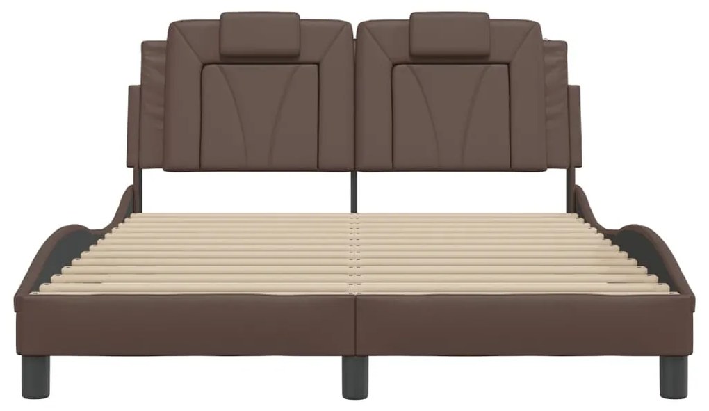 Estrutura cama c/ luzes LED 140x200cm couro artificial castanho