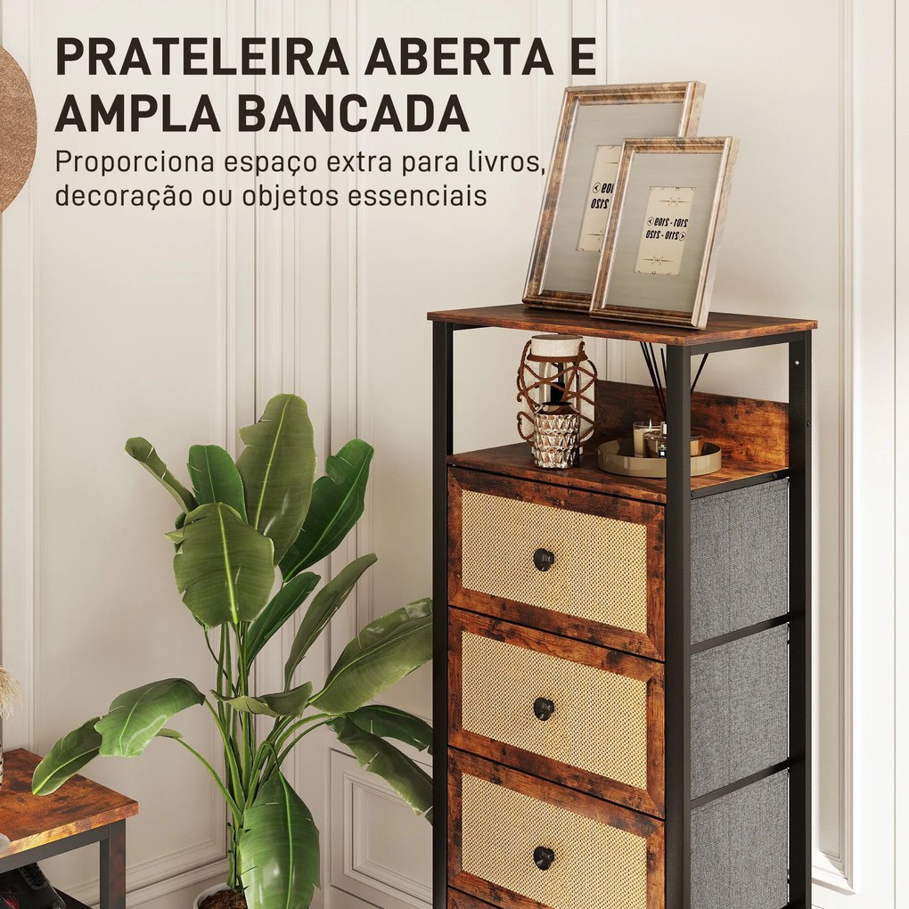 Cómoda "Einar" em Tecido com 4 Gavetas e Prateleira – 50x30x126 cm – E