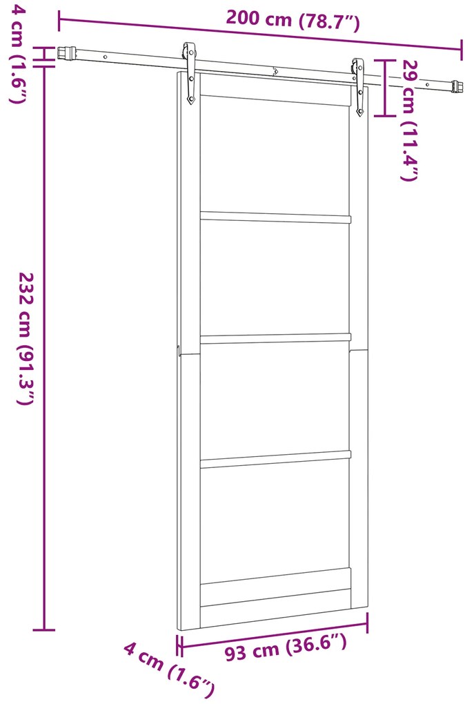Porta de Correr vidaXL com Conjunto de Hardware Branco 93x232 cm Madei