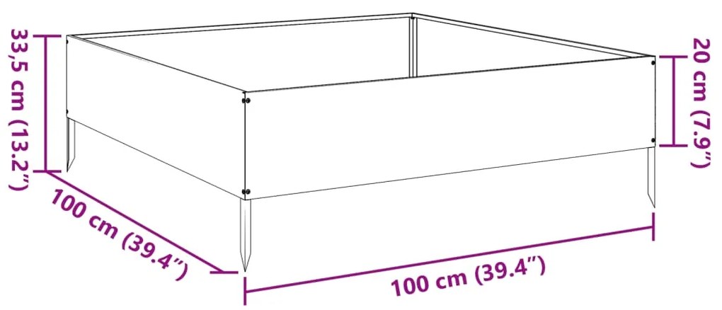 Canteiro elevado de jardim 100x100x33,5 cm aço galvanizado