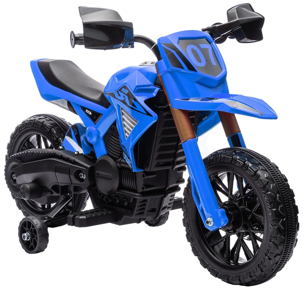 AIYAPLAY Mota Elétrica para Crianças  Moto a Bateria para Crianças 6V com Rodas de Treino e Buzina 105x57x62 cm Azul