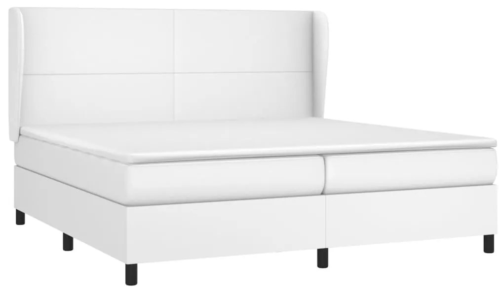 Cama com molas/colchão 200x200 cm couro artificial branco