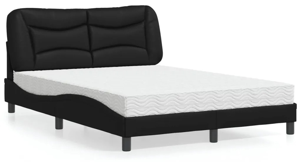 Cama com colchão 140x190 cm couro artificial preto