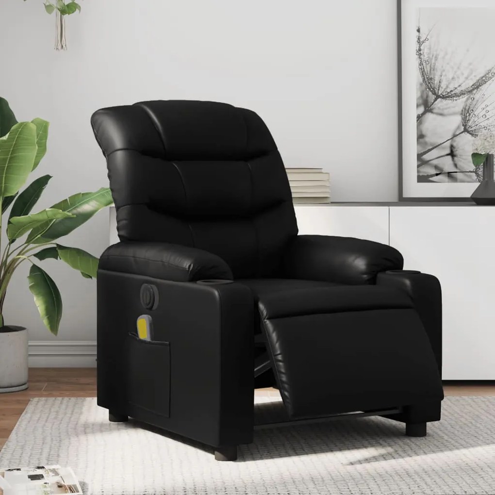 3206592 vidaXL Poltrona massagens reclinável elétrica couro artificial preto