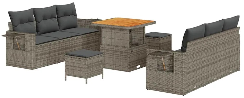 Conjunto de Sofás de Jardim com 9 peças, almofadas cinzas em rattan si