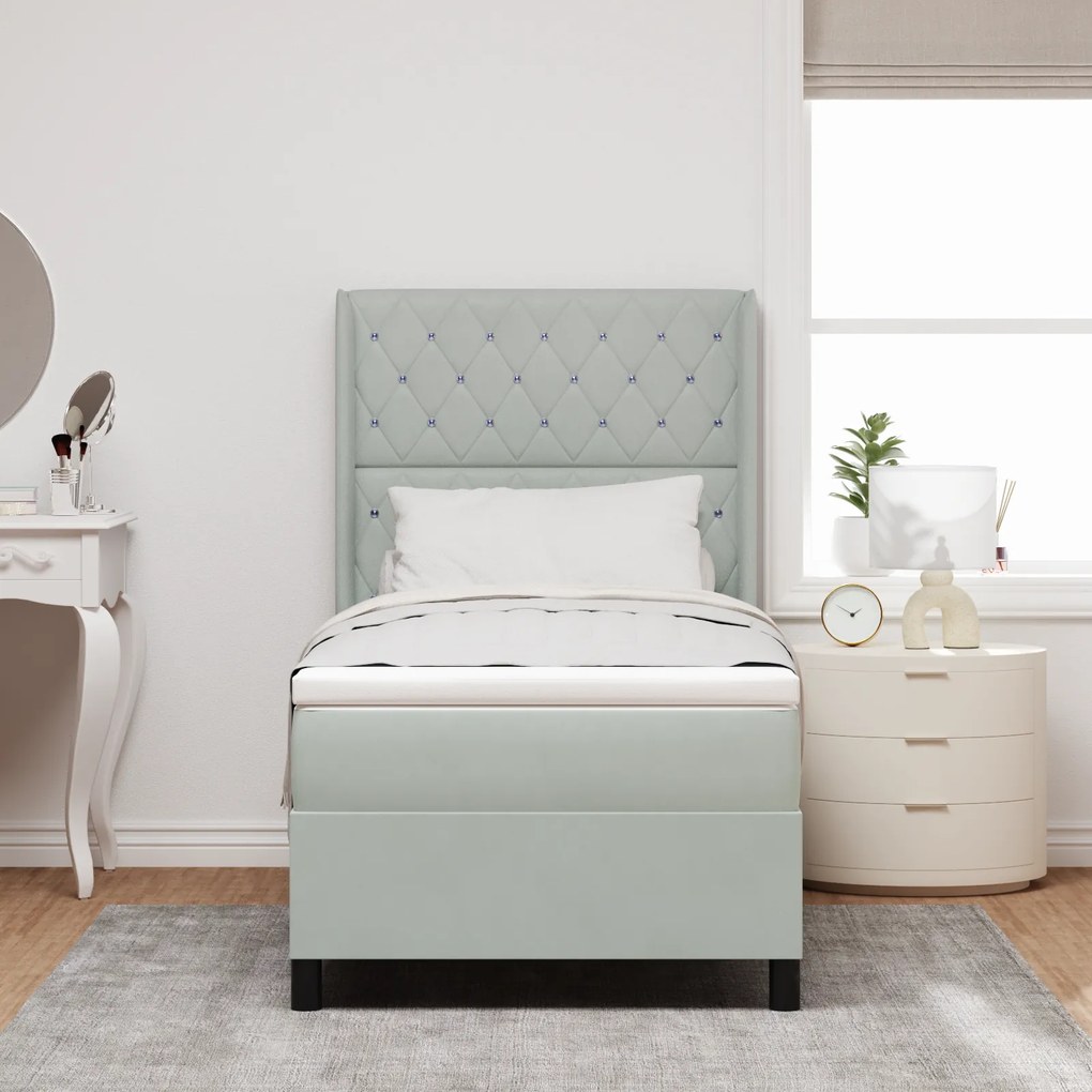 Cama Box Spring com Colchão vidaXL Cinza Claro 90x190 cm Veludo