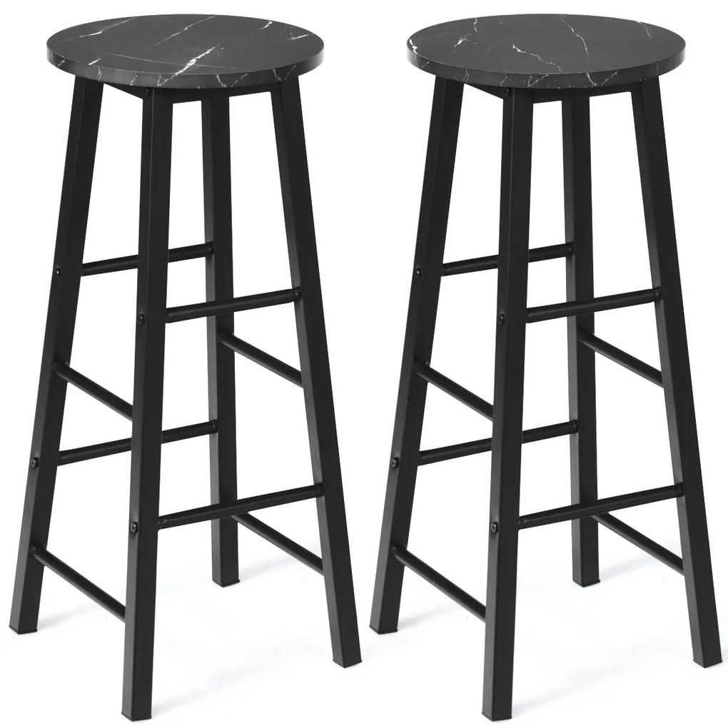 Conjunto de 2 bancos altos de mármore sintético rústico para bar Cadeiras altas com assento redondo para sala de jantar com apoio para os pés para bar