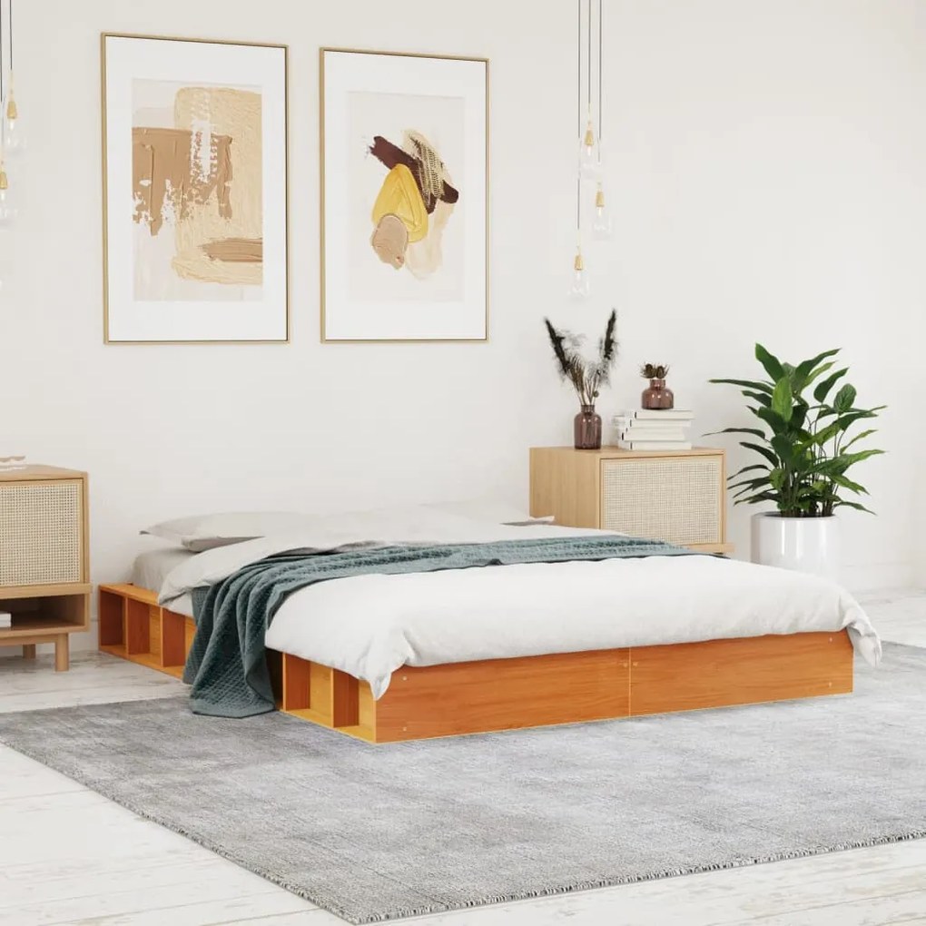 Cama sem colchão 120x200 cm madeira pinho maciça castanho-mel