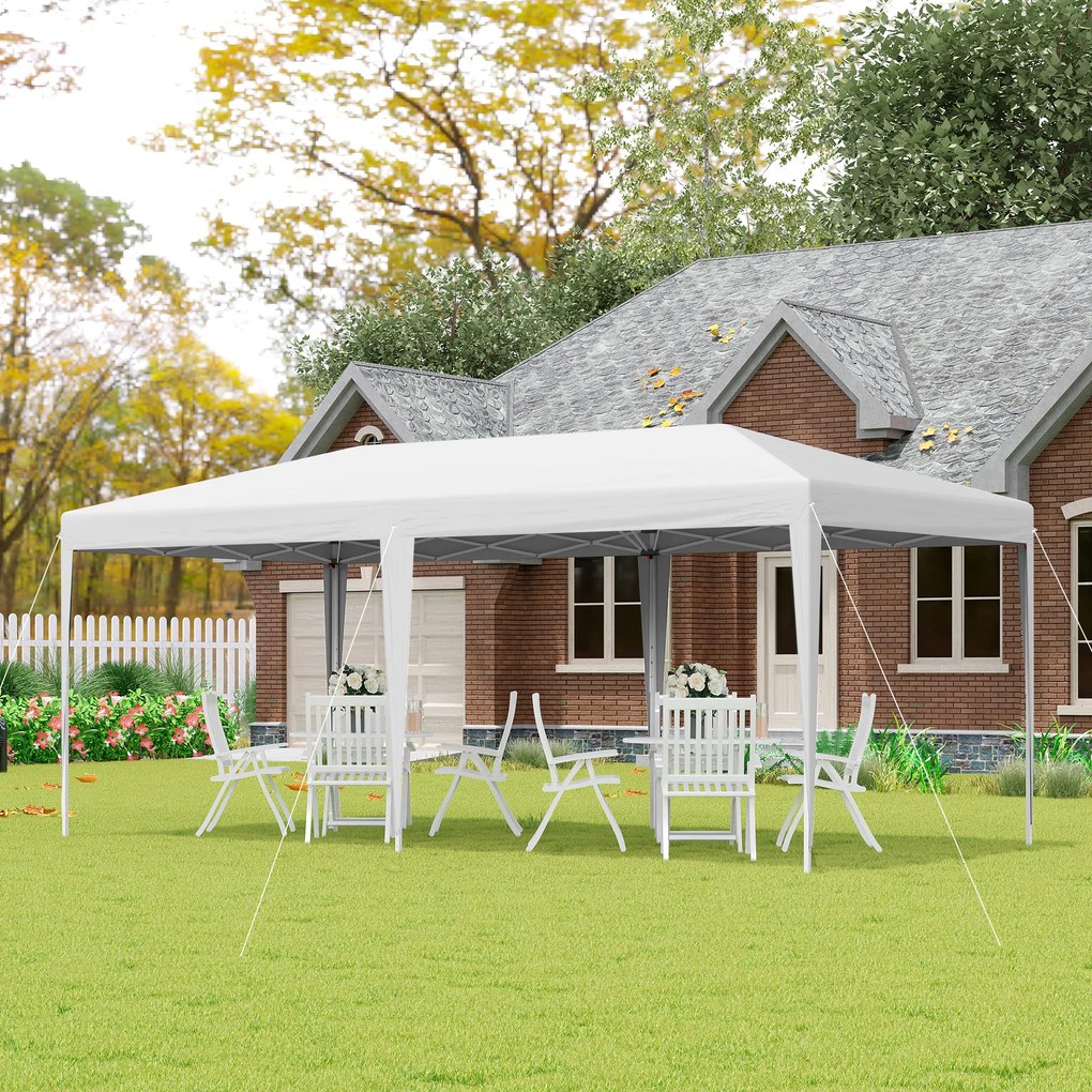 Outsunny Tenda Dobrável 6x3 Tenda de Jardim Portátil com Bolsa de Transporte Tecido Oxford Estrutura de Aço para Exterior Festas Acampamento Branco