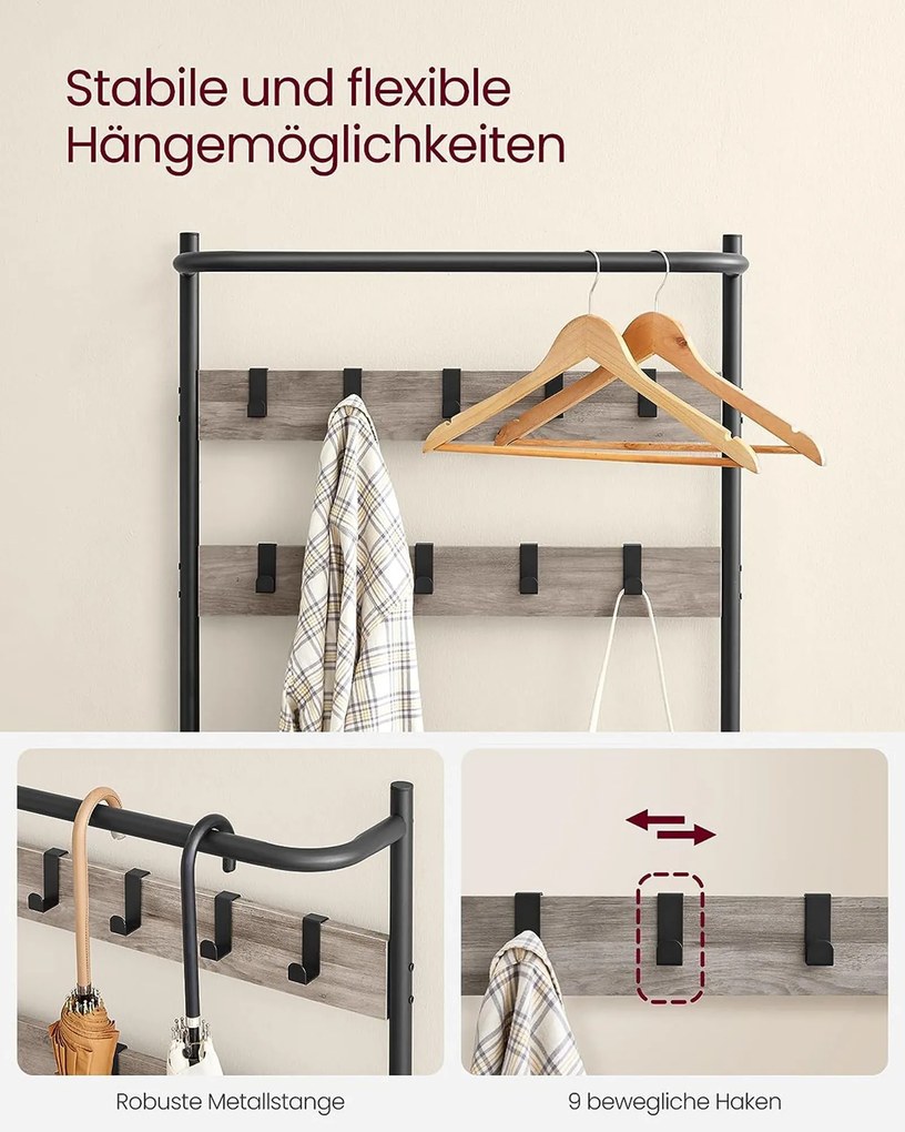 Bengaleiro entrada com 9 ganchos 32,2 x 64 x 180 greige-preto