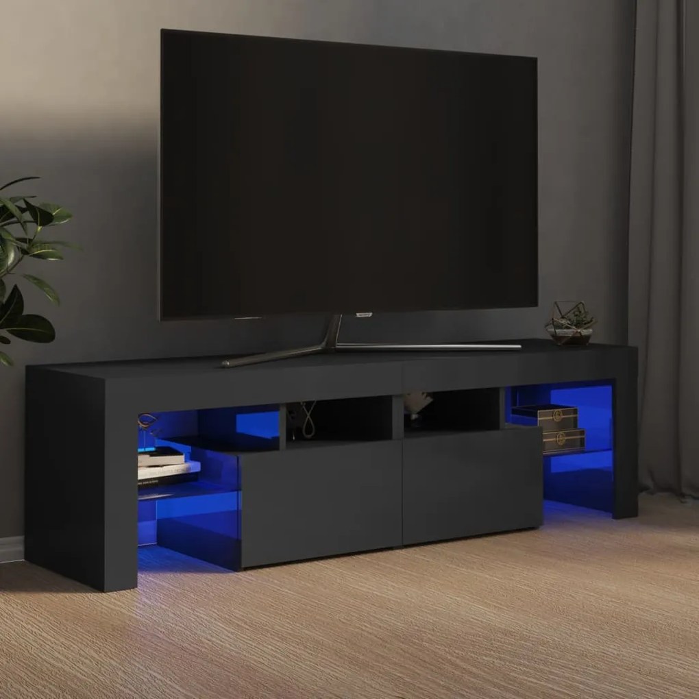 vidaXL Móvel de TV com luzes LED 140x36,5x40 cm cinza brilhante