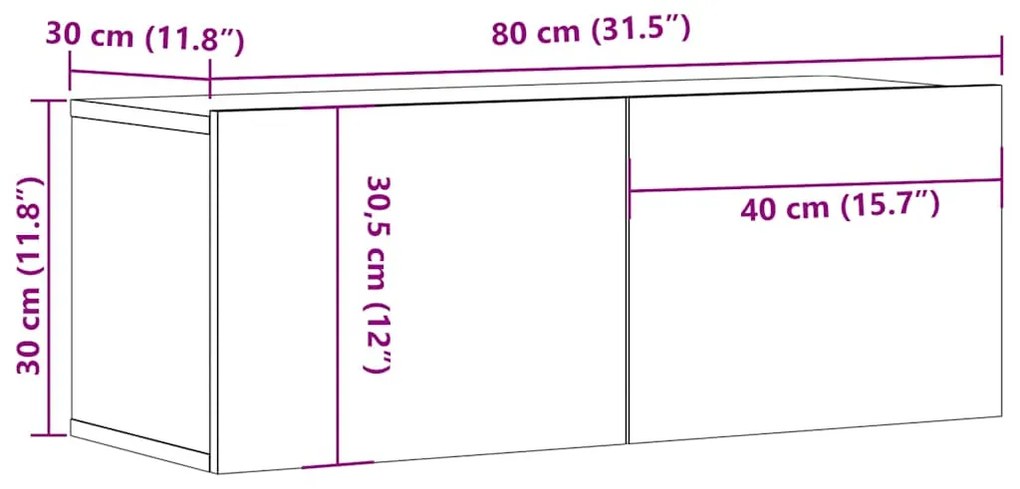 Móveis TV 2pcs 80x30x30 cm derivados madeira cinzento sonoma