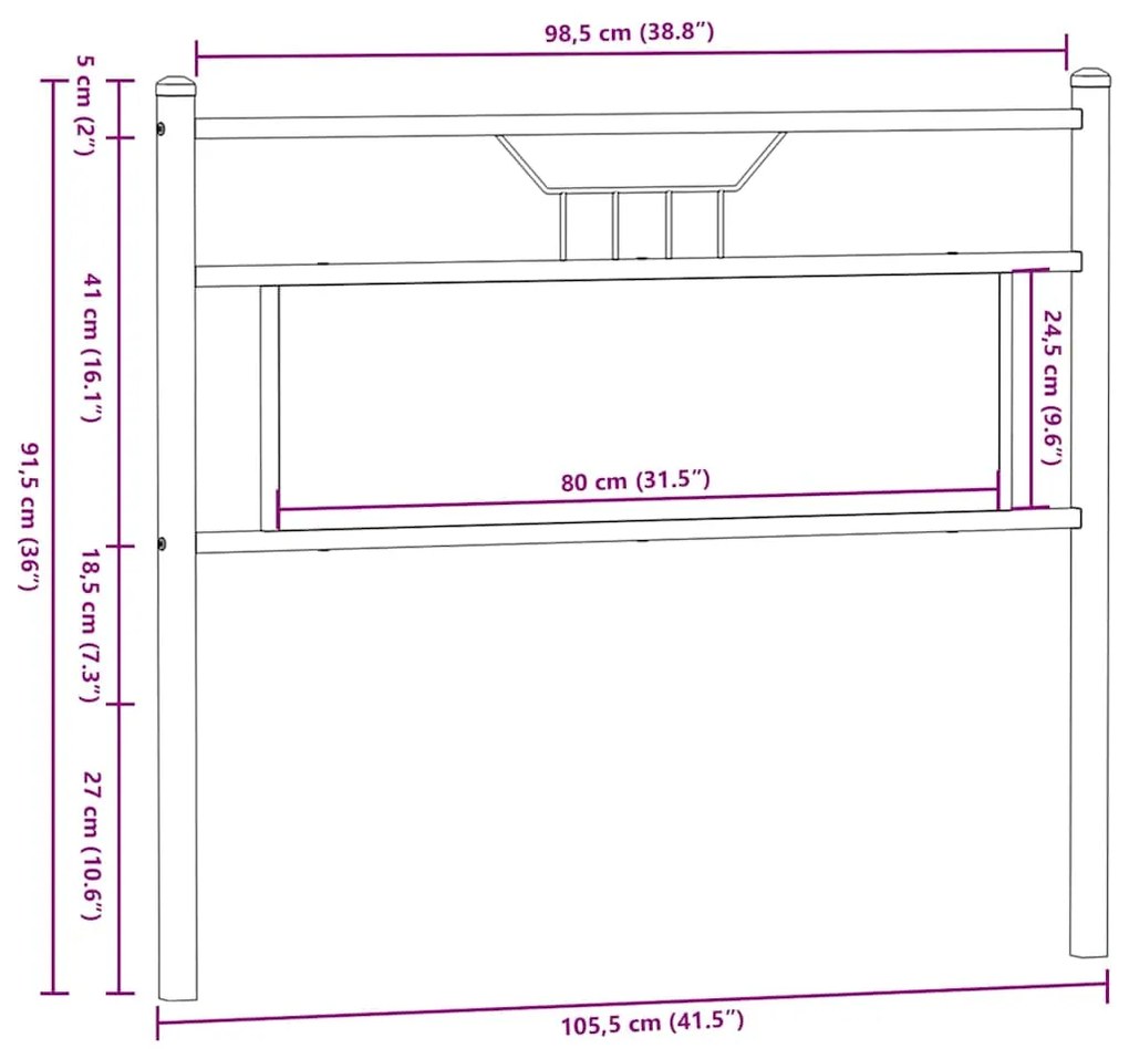 Cabeceira de cama 100 cm derivados madeira/aço carvalho sonoma