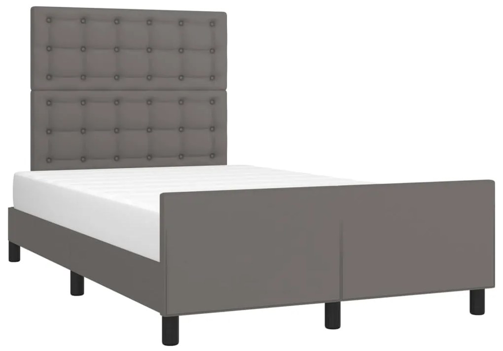 Estrutura cama c/ cabeceira 120x200cm couro artificial cinzento