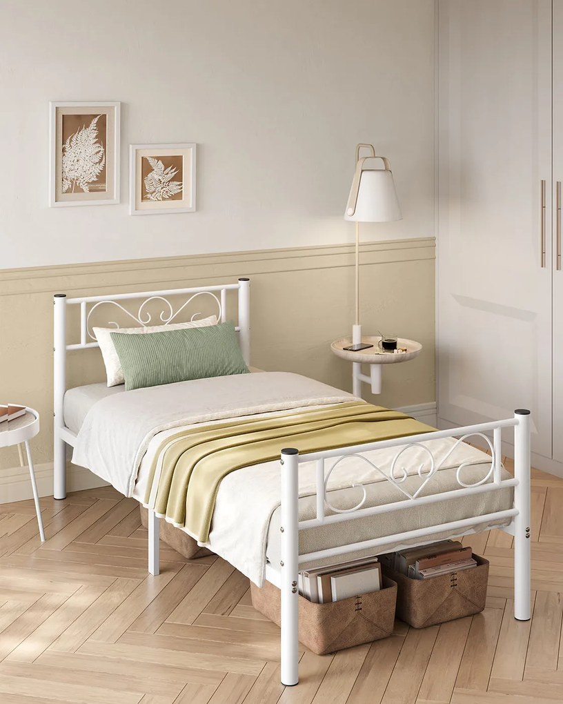 Cama 90 x 200 cm em metal (colchão não incluido), montagem simples, branco mate