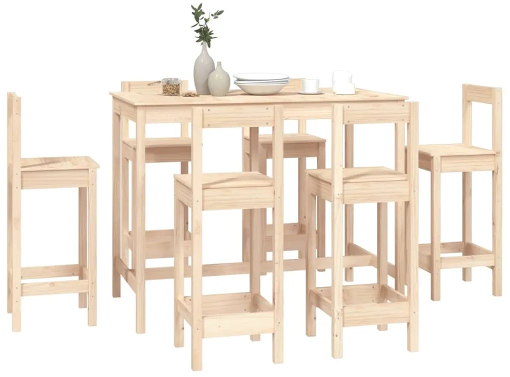7 pcs conjunto de bar pinho maciço