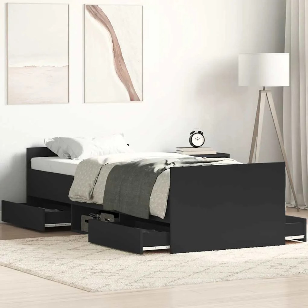 Estrutura de cama c/ painéis cabeceira e pés 100x200 cm preto