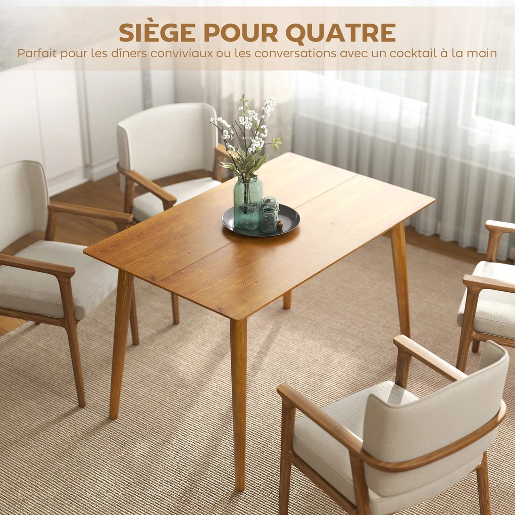 Mesa de jantar de design 120 x 75 x 76 cm (CADEIRAS NÃO INCLUIDAS) com tampo grande para 4 a 6 pessoas, castanha