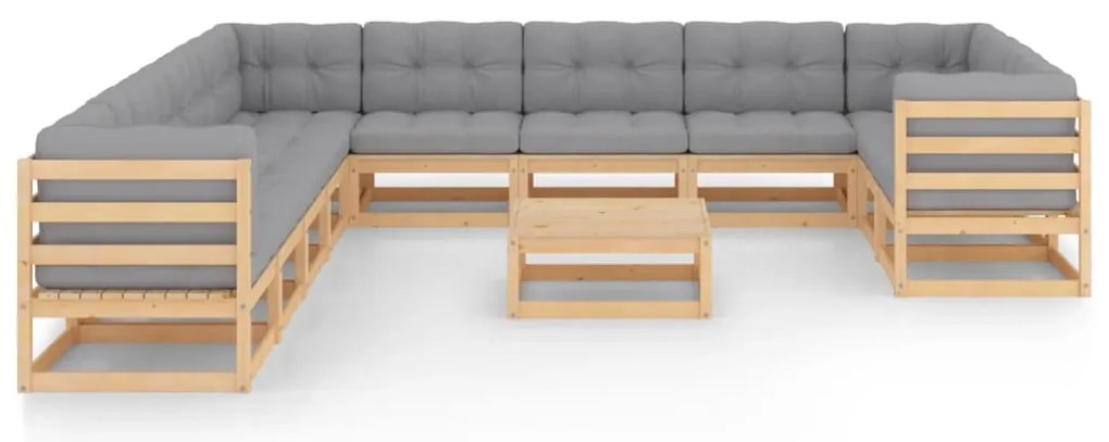 12 pcs conjunto lounge de jardim com almofadões pinho maciço