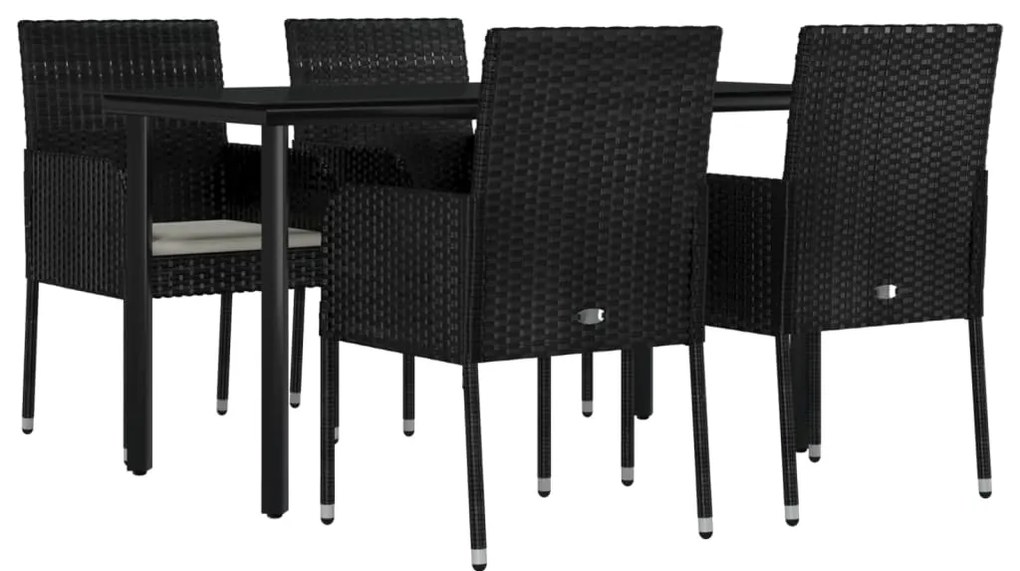 5 pcs conjunto de jantar p/ jardim c/ almofadões vime PE preto