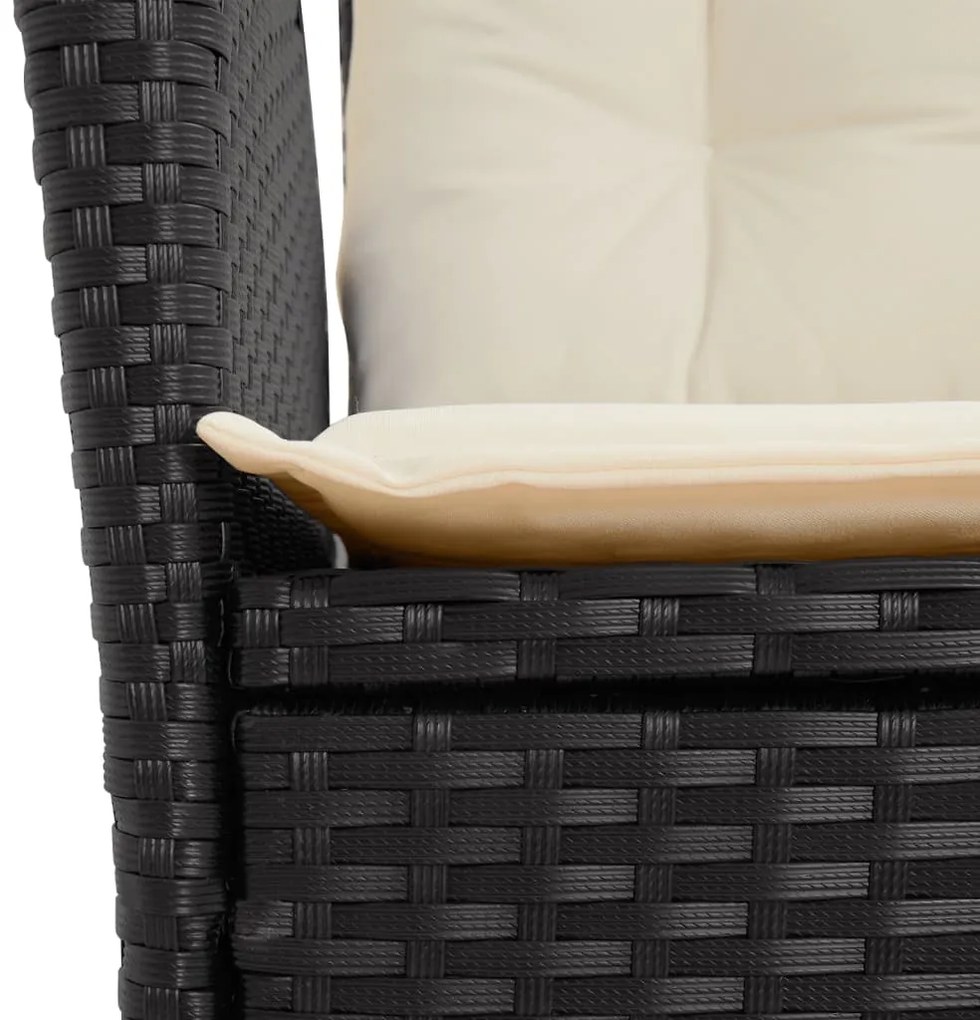 3 pcs conjunto de jantar p/ jardim c/ almofadões vime PE preto