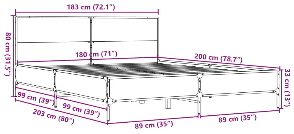Estrutura de cama 180x200 cm derivados madeira/metal