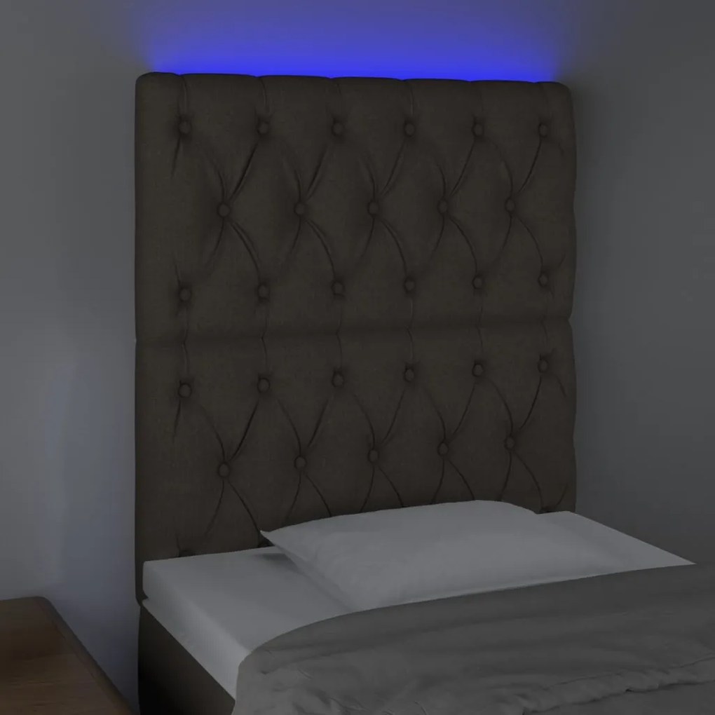 Cabeceira cama c/ LED tecido 80x7x118/128cm cinza-acastanhado