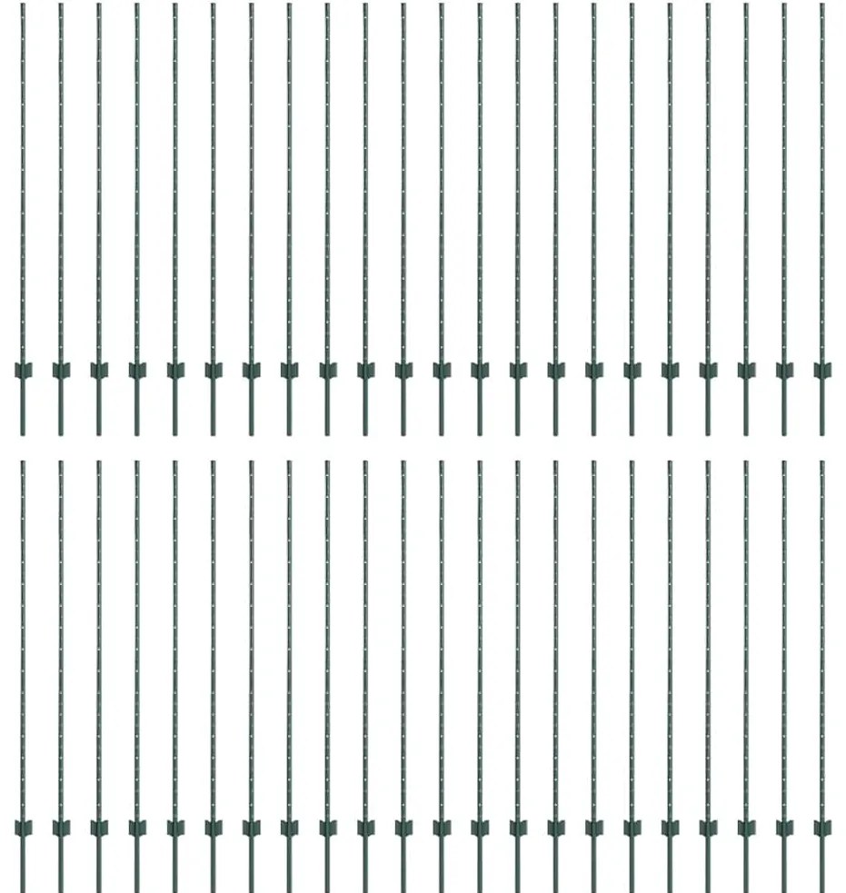 Postes de Cerca Prateados 44 pcs Verde 100 x 1.5 m Metal