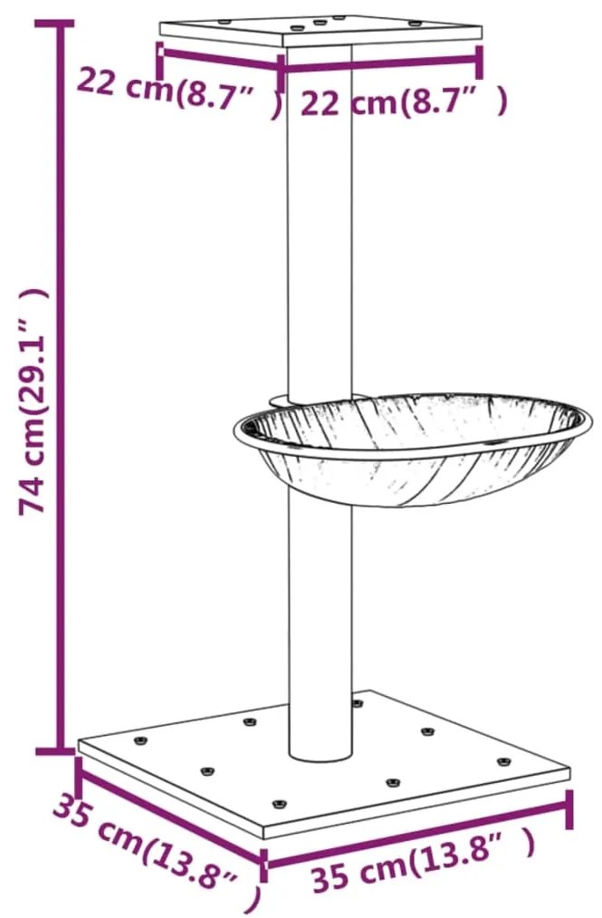 Árvore p/ gatos c/ poste arranhador sisal 74 cm cinzento-escuro