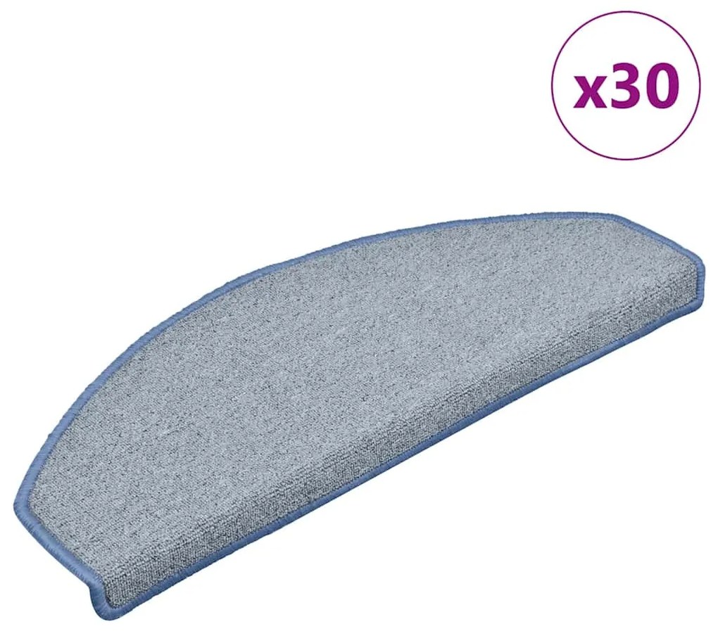 vidaXL Tapetes de escada 30 pcs 65x24x4 cm cinzento-claro e azul