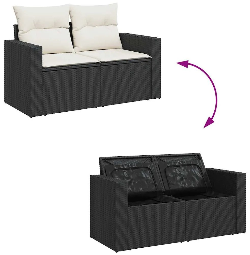 8 pcs conjunto sofás jardim com almofadões vime PE/acácia preto