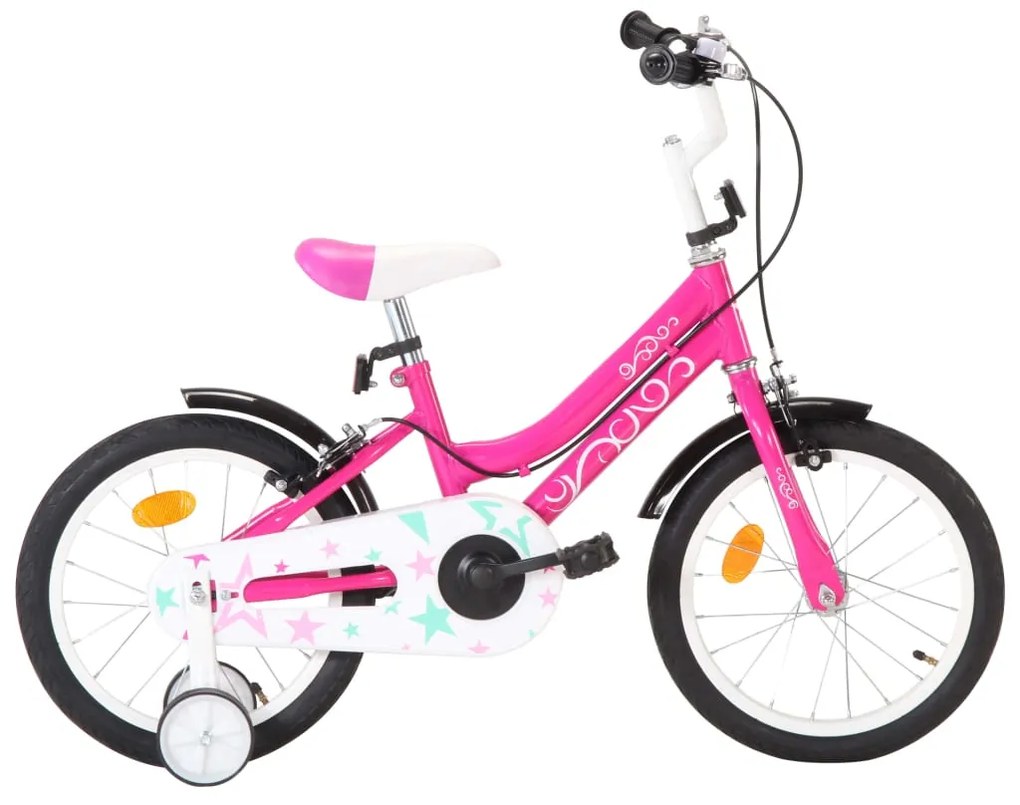 vidaXL Bicicleta de criança roda 16" preto e cor-de-rosa