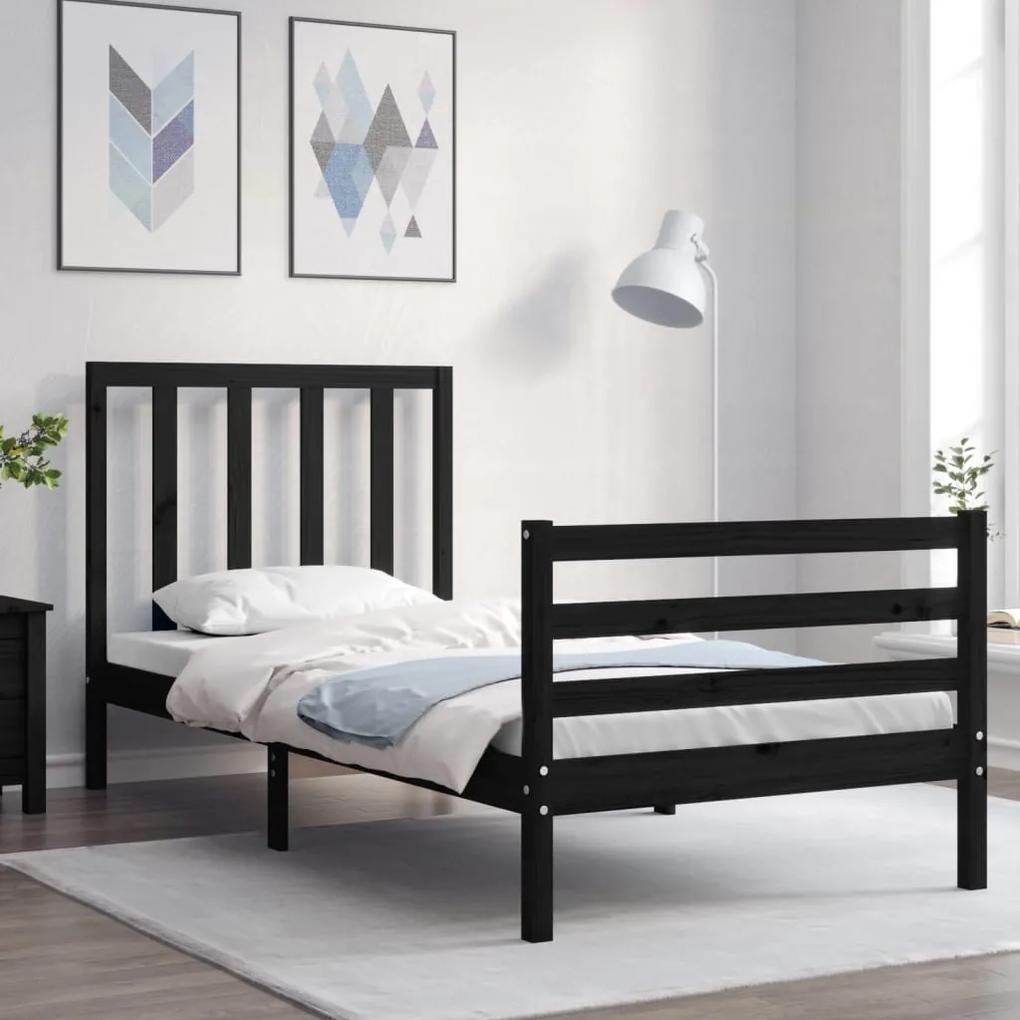 3193785 vidaXL Estrutura de cama com cabeceira 100x200 cm madeira maciça preto