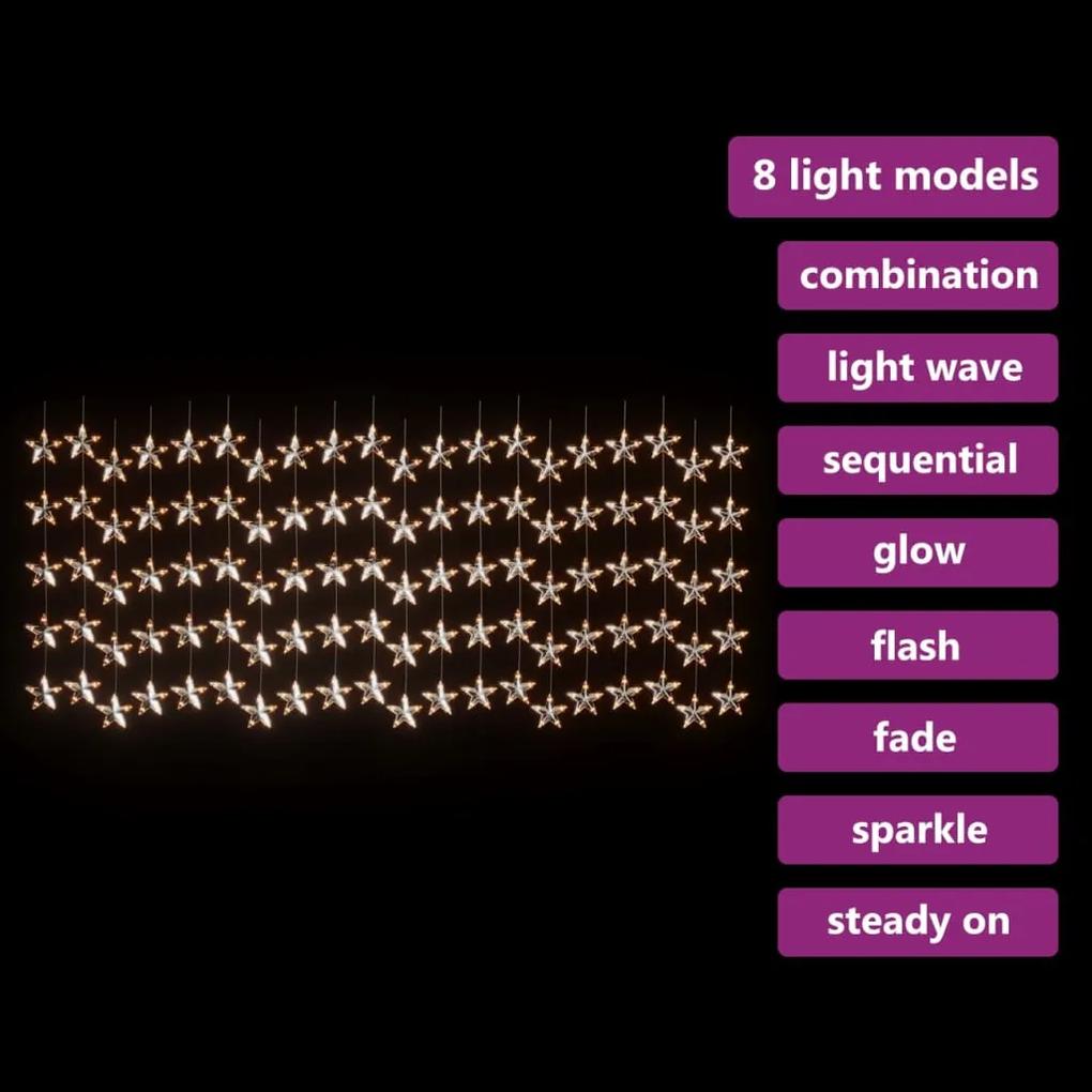 Cortina iluminação c/ estrelas 500 LEDs 8 funções branco quente