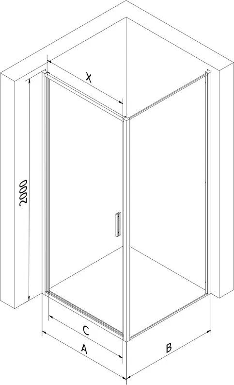Mexen Exo-B cabine de duche com porta giratória 90 x 90 cm, transparente, preta - 817-090-090-70-00